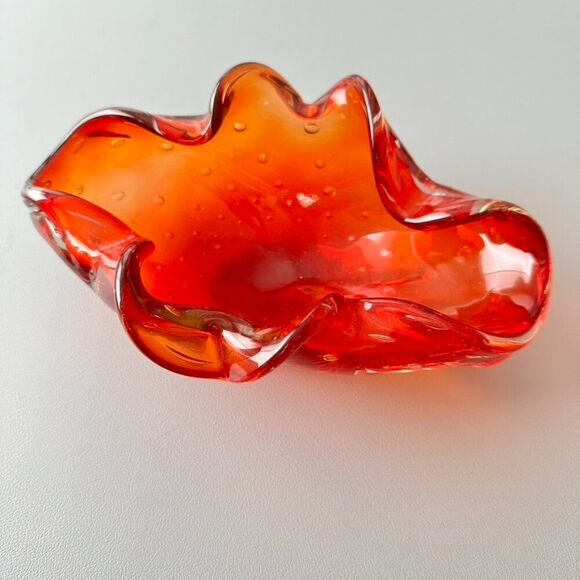 Vintage Mid Century Orange Glass Bowl trinket Dish - Picture 7 of 11